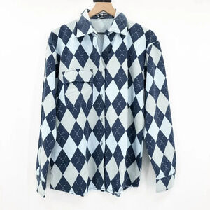 NWT Urban Outfitters Daisy Street Blue Argyle Diamond Button Down. Adult M